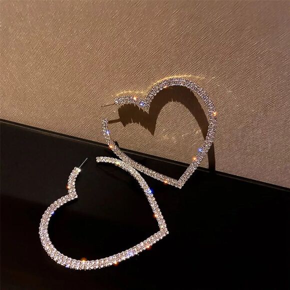 💎279💎 Big Heart Crystal Hoop Earrings Women's Geometric Rhinestone Earrings - Picture 6 of 16